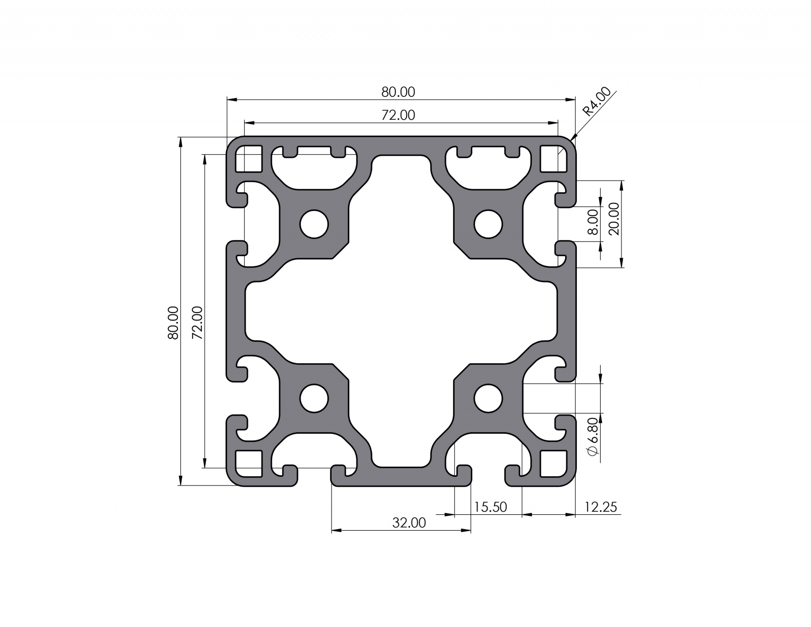 Aluminum profile 80x80 slightly groove 8 I-type 2N
